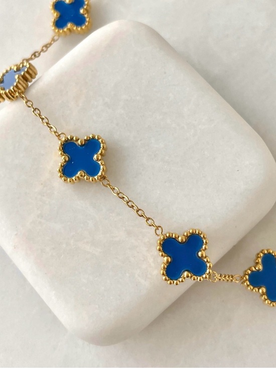 SC JEWELRY Jewelry - Blue Four Leaf Clover Bracelet Stainless Steel Double Sided Adjustable